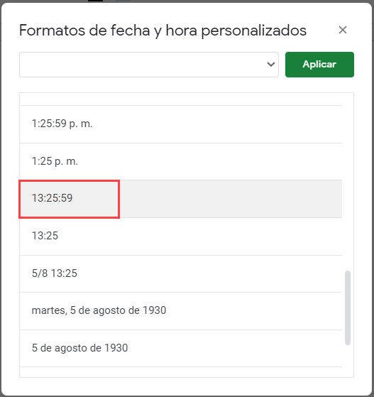 Formato con Hora Minutos Segundos en Google Sheets