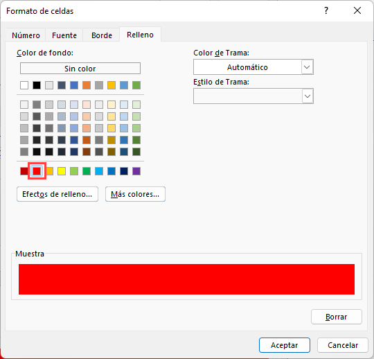 Formato de Celdas Relleno Rojo en Excel