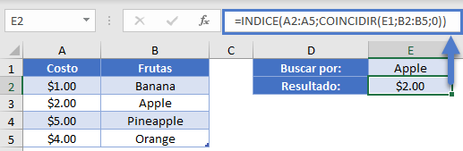 Fórmula INDICE COINCIDIR en Excel