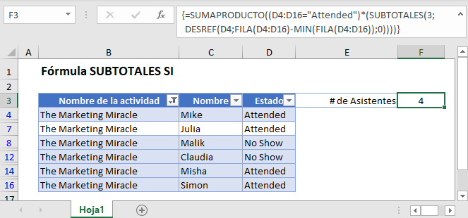 Fórmula SUBTOTALES SI en Excel