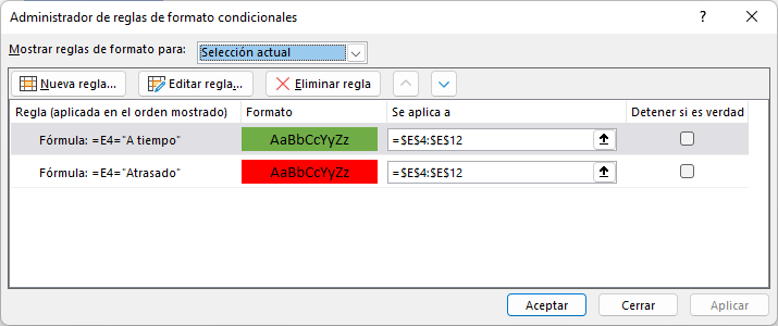 Formula Si Administrador de Reglas 2 Reglas en Excel