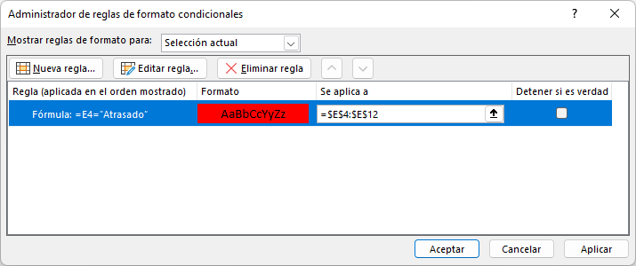 Formula Si Administrador de Reglas en Excel