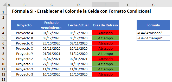 Fórmula Si Establecer el Color de la Celda con Formato Condicional en Excel