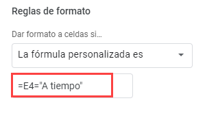 Formula Si Regla de Formato en Google Sheets