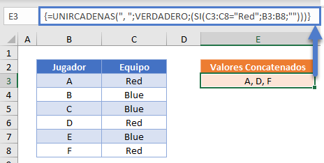 Fórmula Unircadenas Si en Excel