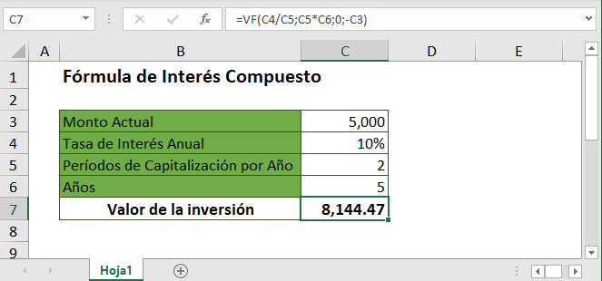 Fórmula de Interés Compuesto en Excel