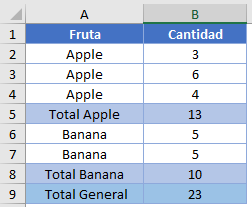 Función Básica Subtotales Completa en Excel