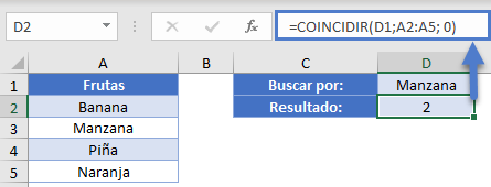 Función COINCIDIR Ejemplo1 en Excel