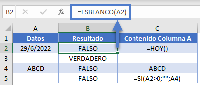 Función ESBLANCO en Excel