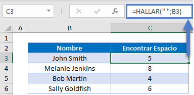 Función Hallar en Excel