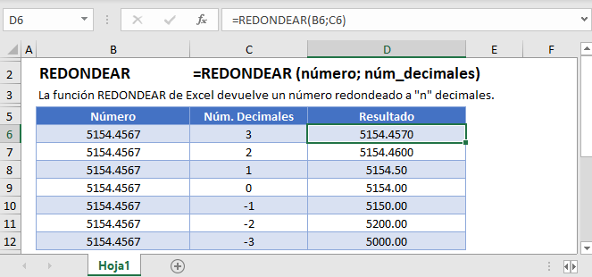 Función REDONDEAR en Excel