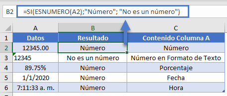 Función SI con ESNUMERO en Excel