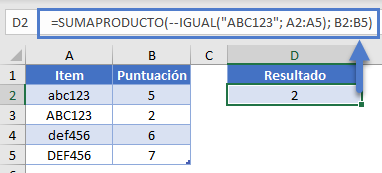 Función SUMAPRODUCTO Igual en Excel