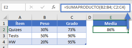 Función SUMAPRODUCTO Media Ponderada en Excel