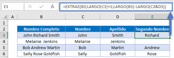 Funciones Extrae Largo 2do Nombre en Excel