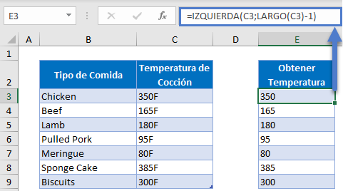 Funciones Izquierda Largo en Excel