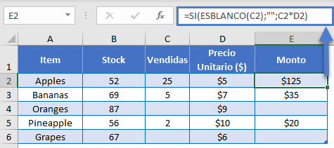 Funciones SI ESBLANCO en Excel