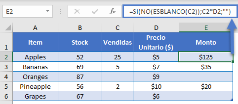 Funciones SI NO ESBLANCO en Excel