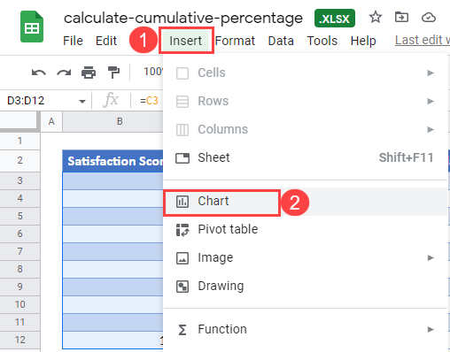 Insert Chart in Google Sheets