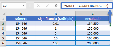 MULTIPLO.SUPERIOR en Excel