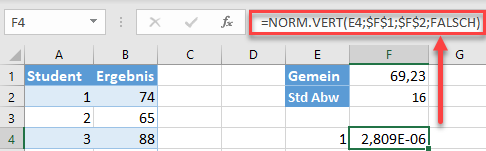 Norm Vert Funktion in Excel