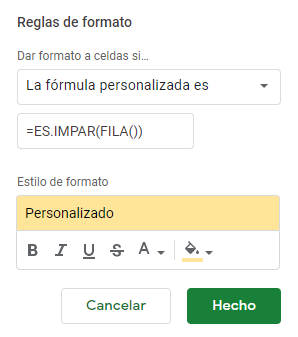 Otra Regla de Formato en Google Sheets