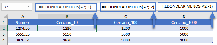 Redondear hacia Abajo al 10 100 1000 Más Cercano