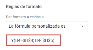 Regla de Formato Función Y en Google Sheets