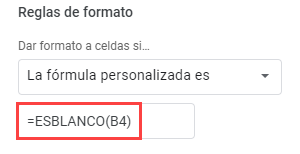 Regla de Formato Personalizada Esblanco en Google Sheets