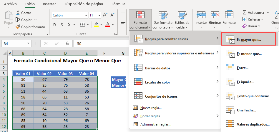 Reglas Para Resaltar Celdas Mayor Que en Excel