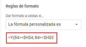 Reglas de Formato Formula Personalizada en Google Sheets