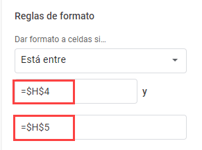 Reglas de Formato Si Está Entre en Google Sheets