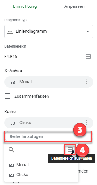 Reihen hinzufügen mehrere Linien Diagramm google sheets