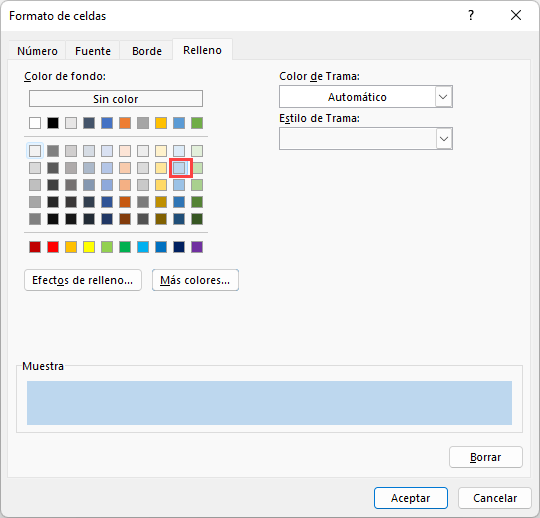 Relleno Celeste en Excel