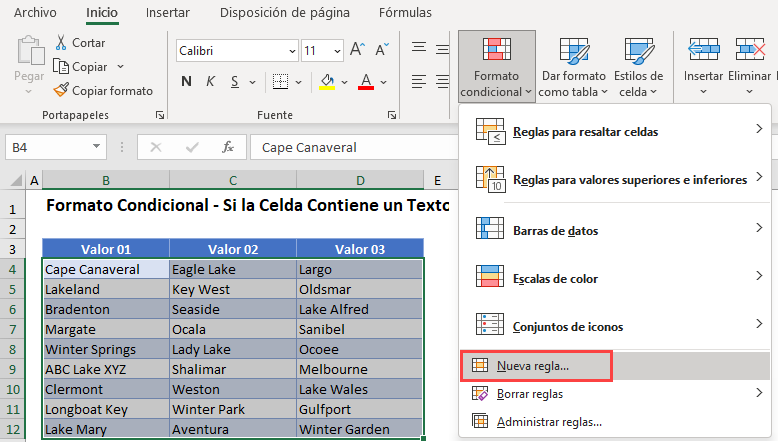 Resaltar Celdas con Texto Específico en Excel