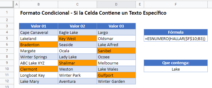 Resaltar Celdas con Texto Específico en Google Sheets Resultado