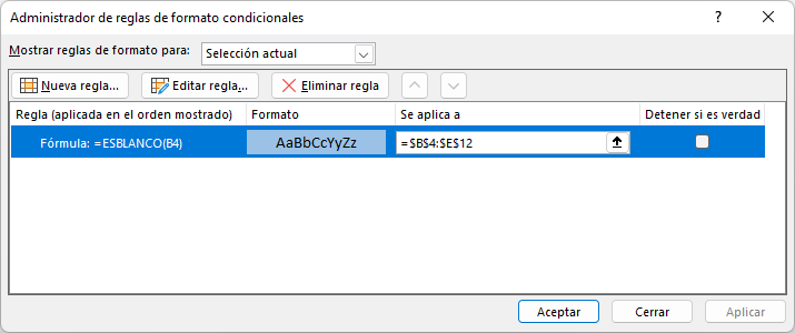 Resaltar Celdas en Blanco Administrador de Reglas de Formato en Excel