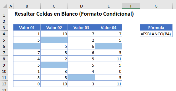 Resaltar Celdas en Blanco Formato Condicional en Excel
