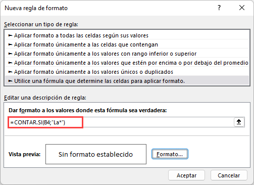 Resaltar Celdas que Comienzan Con Nueva Regla en Excel