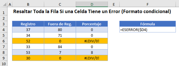 Resaltar Fila Si Celda Tiene Error Formato Condicional en Excel