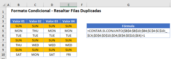Resaltar Filas Duplicadas en Excel