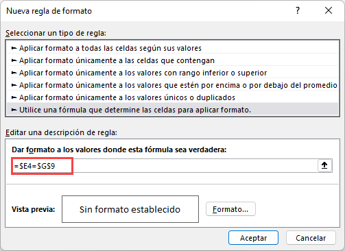 Resaltar Filas Que Contienen Nueva Regla en Excel