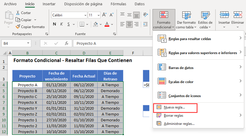 Resaltar Filas Que Contienen en Excel