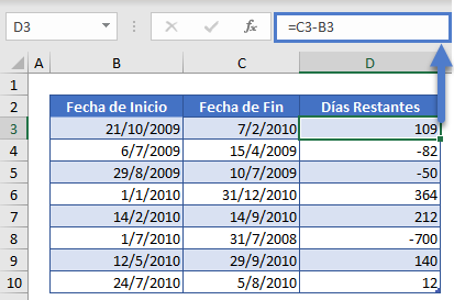 Restar Fechas en Excel