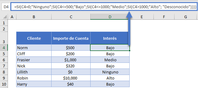 SI Anidado Simple en Excel