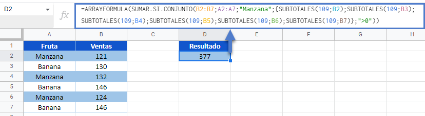 SUBTOTALES SI en Google Sheets