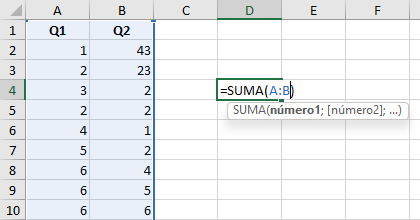 Suma de Columnas Enteras en Excel