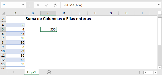 Suma de Columnas o Filas Enteras en Excel