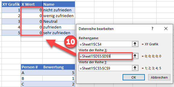 Update XY Werte Punkt Werte anzeigen excel