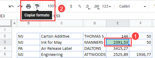 Usar Copiar Formato en Google Sheets